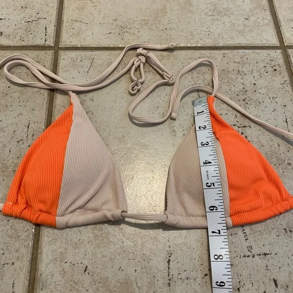 💜 Zaful Ribbed Orange and Tan Color-Block Bikini Set - Size Small - Picture 8 of 8